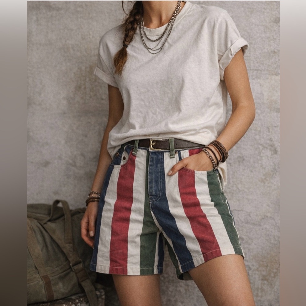 Vintage 80’s 90’s Sotanza Colorblock Stripe Cotton Shorts 26” (7/8)